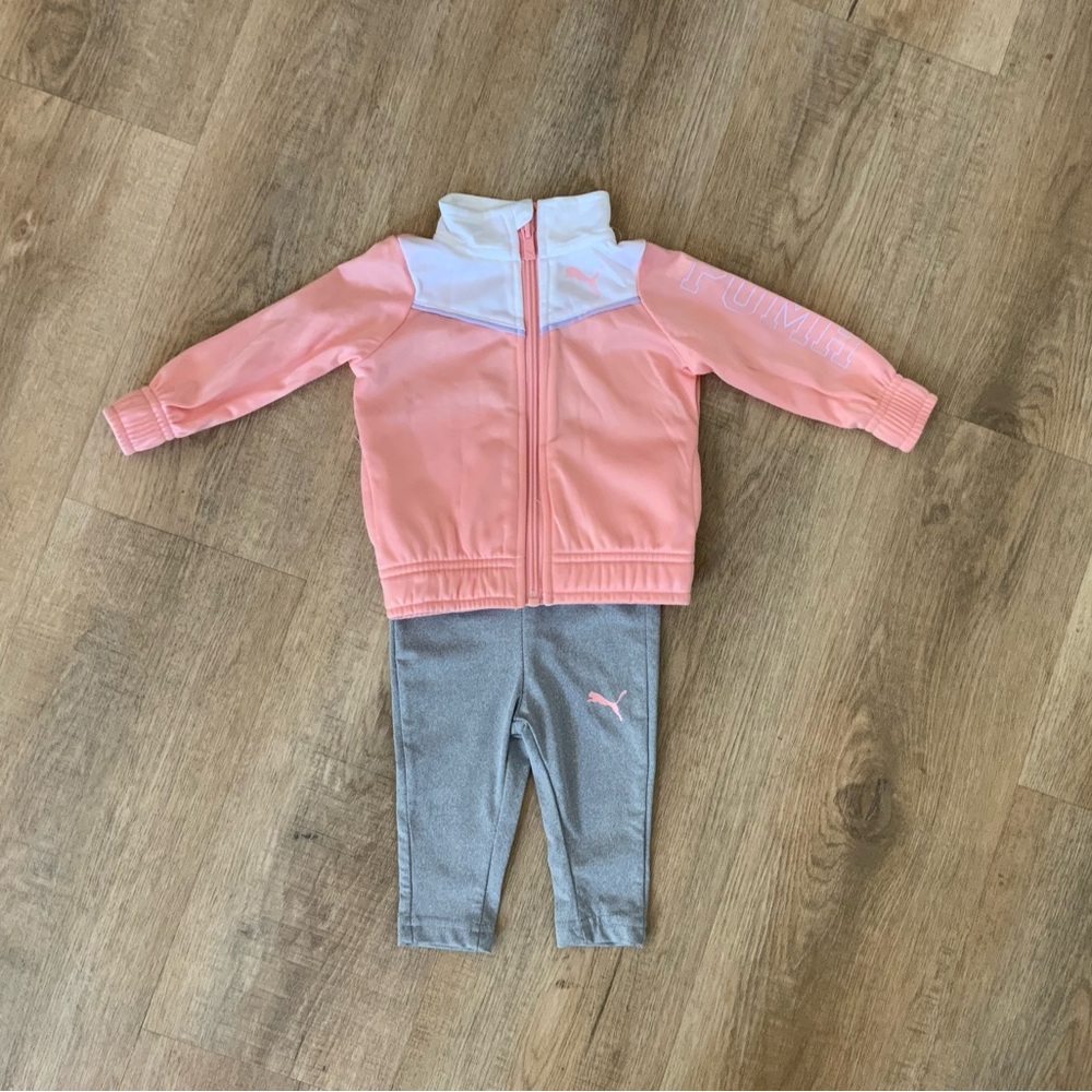 Puma Kids Pink and Gray Track Suit Set Bundle